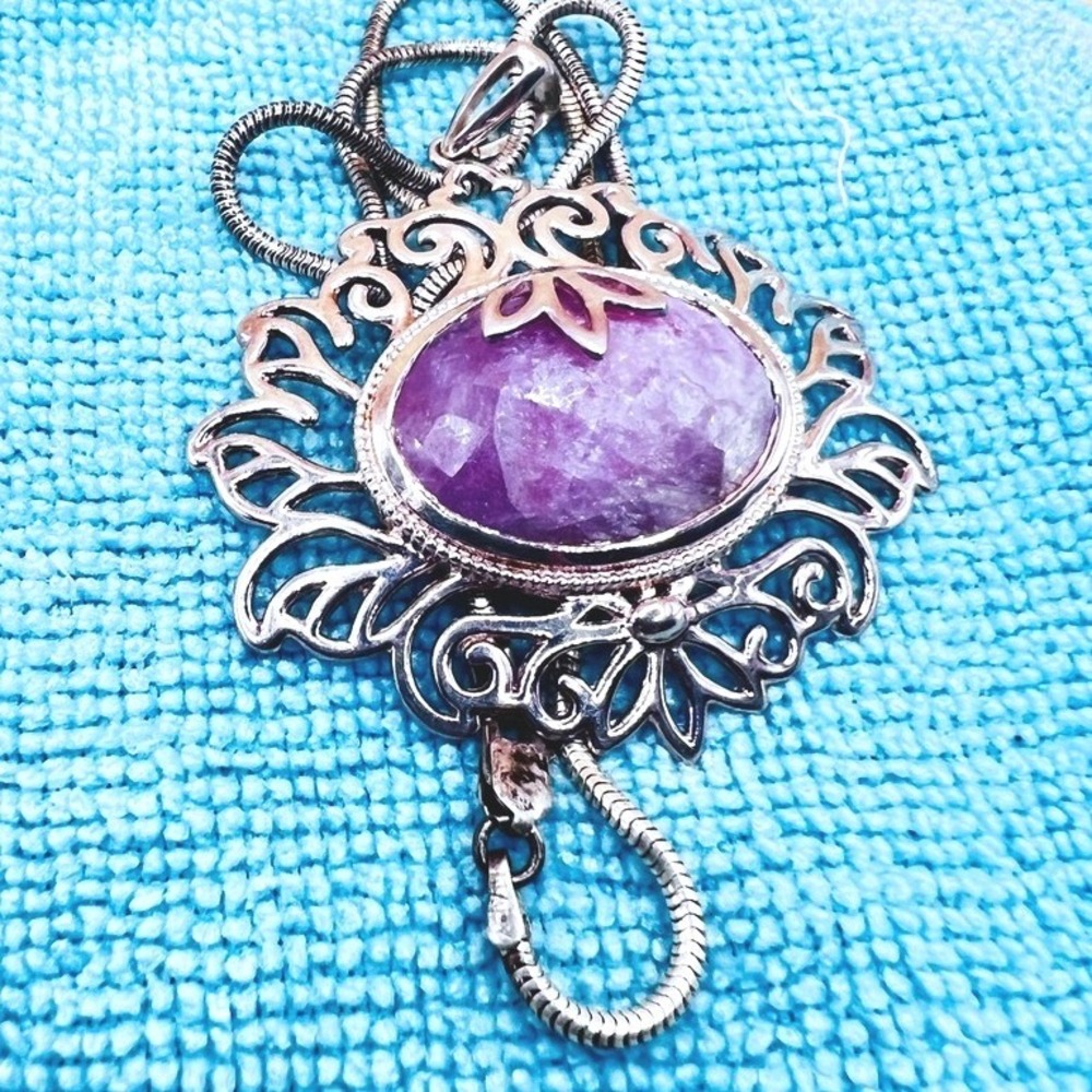 Sterling Silver Semi Precious Gemstone Necklace Pink Lavender Snake Chain 16"22g
